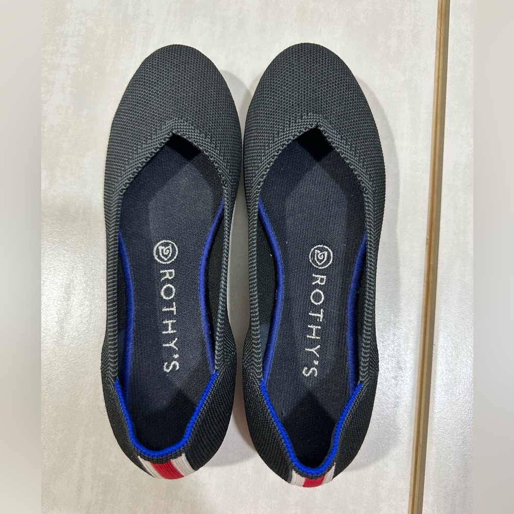 Rothy's Charcoal Red White Stripe Cap Toe Ballet Flat